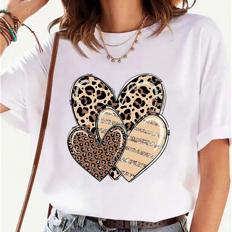kf-S0141f6c2ad5c42c5a3fe6d6b42ae311bx Heart Print T-shirt For Women - Image 1