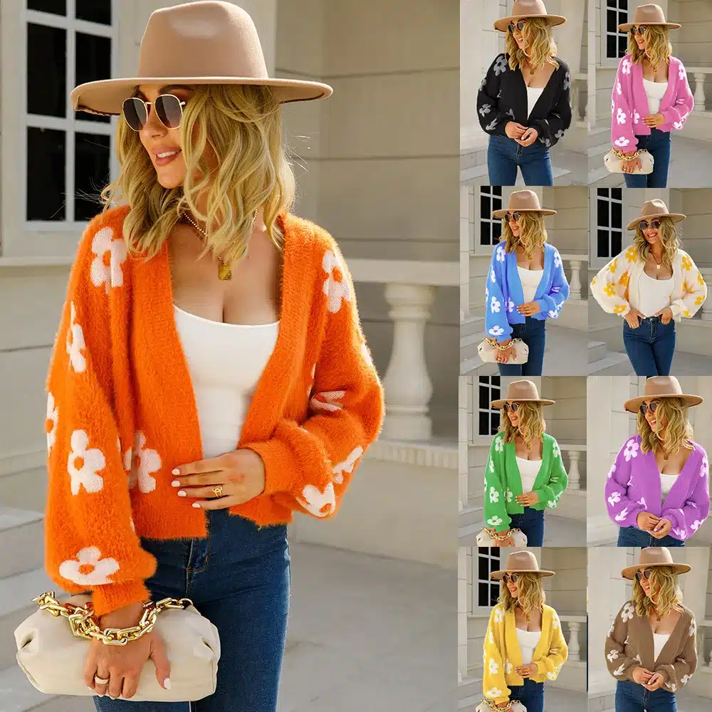 kf-S35a01f5be3f24fe886d29160781989c3b Casual Flower Cardigan For Women - Image 1