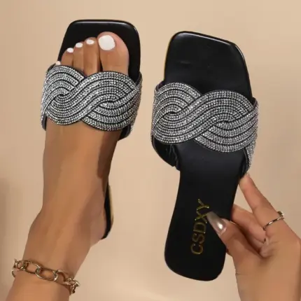 Flat Rhinestone Sandals For Women