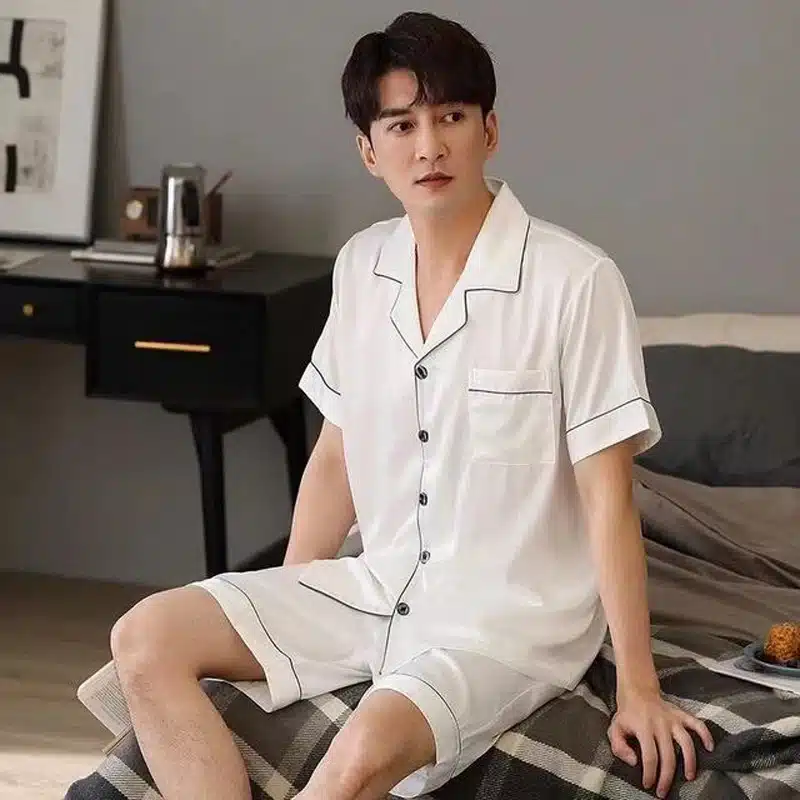 kf-S980ac4613b264dbbb984b36a4af45f848 Silk Pajama Set For Men - Image 1
