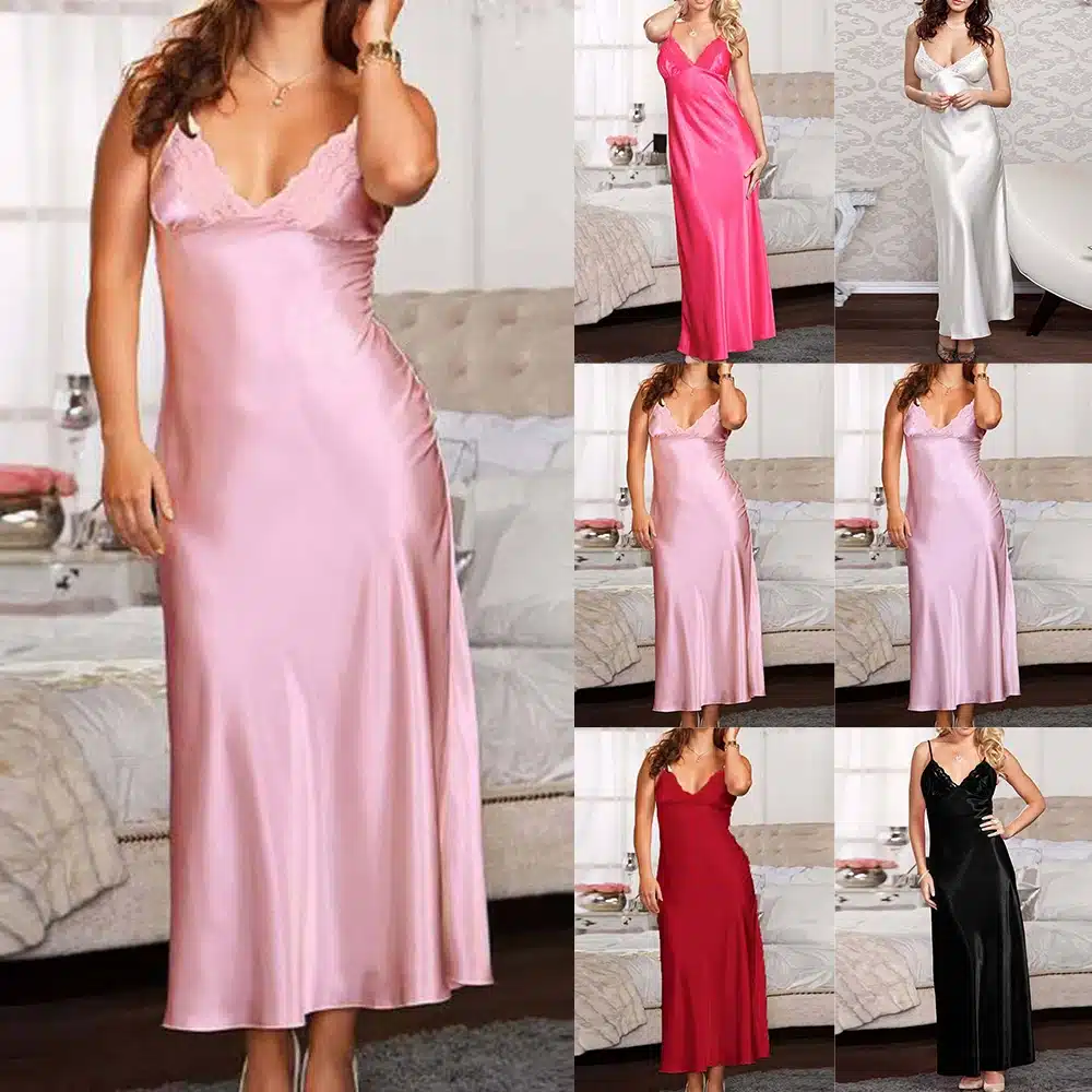 kf-Sae7d83a7951641cfa838fe59f772ae13B Fancy Silk Satin Nightdress For Women - Image 1
