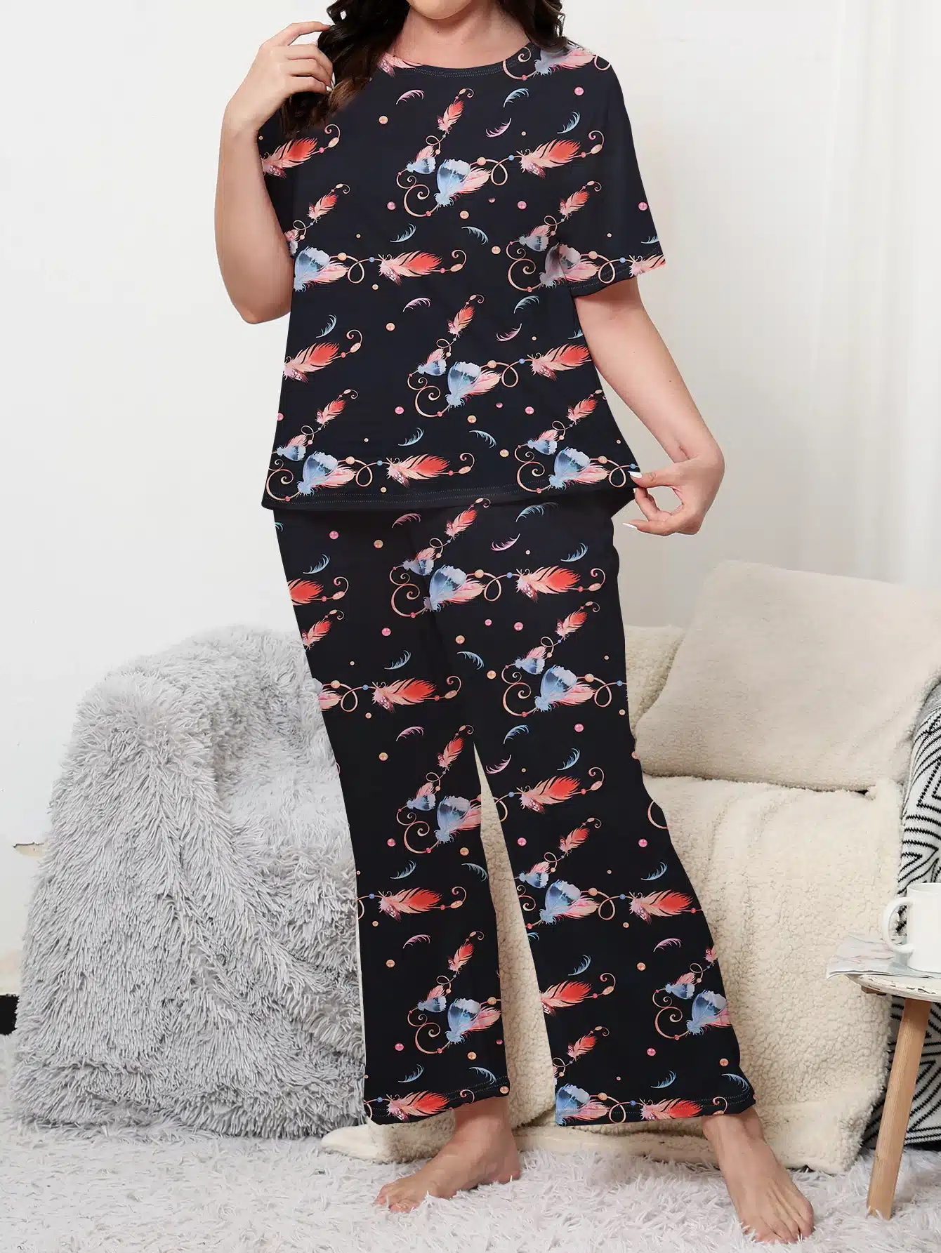 kf-Sc4a17ca83bb54fc394ce2ea59cfa63d0d Slightly Loose Plus size Pyjamas Set For Women - Image 1