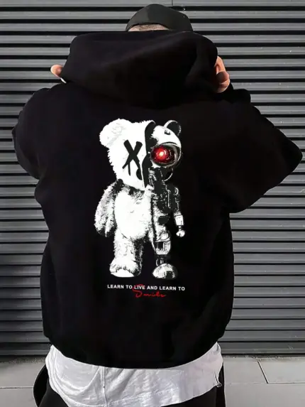 Casual Oversize Bear Print Hoodie For Men
