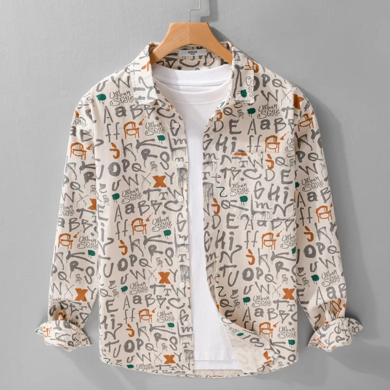 kf-S739ad4bf4f26438dba9b84d3c9c13e688 Letters Long Sleeve Shirts For Men - Image 1