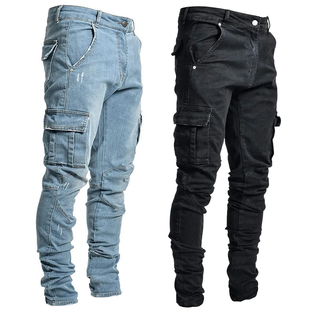 kf-Sd386c096a4e04e7cb73d6116637454188 Multi Pockets Cargo Jeans For Men - Image 1