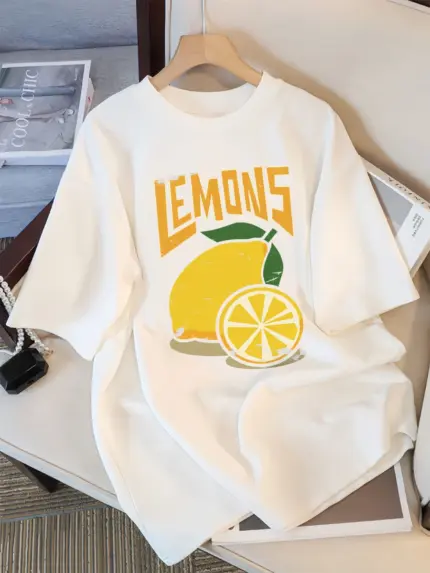 Oversized Lemon Print T-Shirts For Women