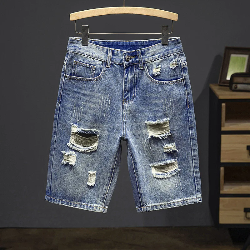 kf-S331ac6b548894abc90cb1d05472b7103m Trendy Ripped Denim Shorts For Men - Image 1