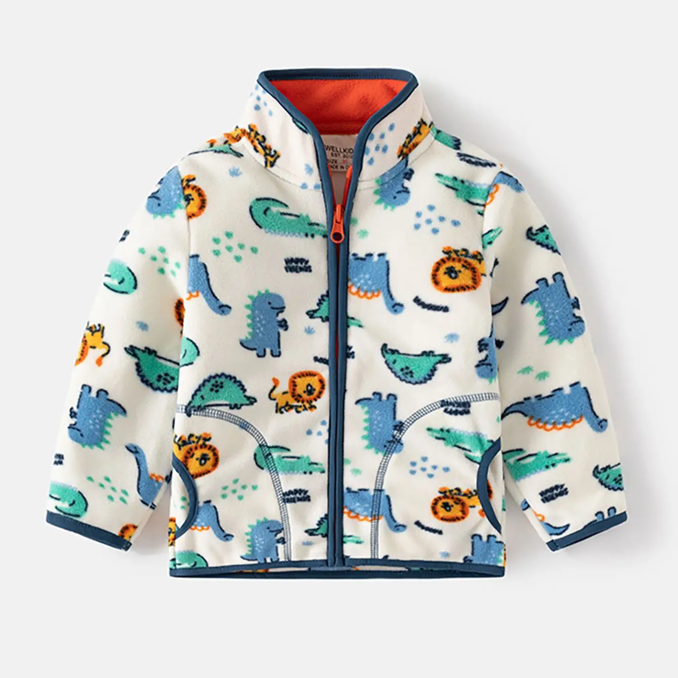 kf-S8b535308fe834c0faa1e9626aba7c5d4E Boys Padded Jacket Outside Cartoon Dinosaur Toddler Zipper Standing Collar Jacket - Image 1