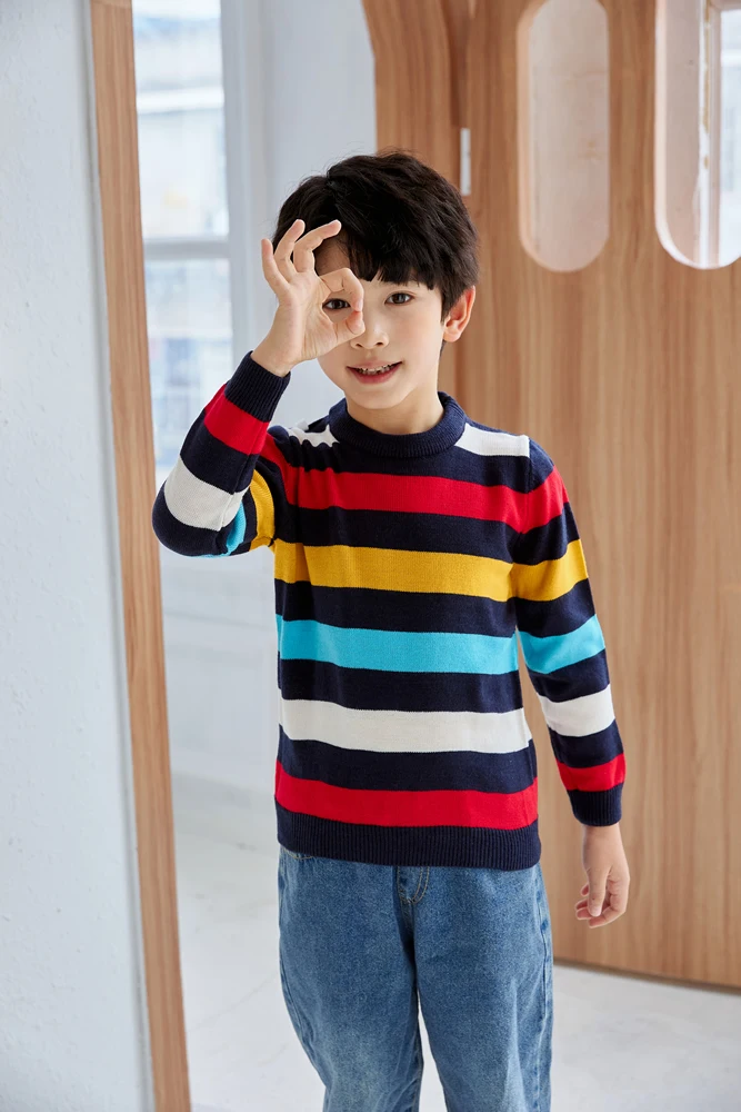 kf-S9f506b4dd2654212b05f860527341567W Rainbow Striped Sweaters For Boys - Image 1